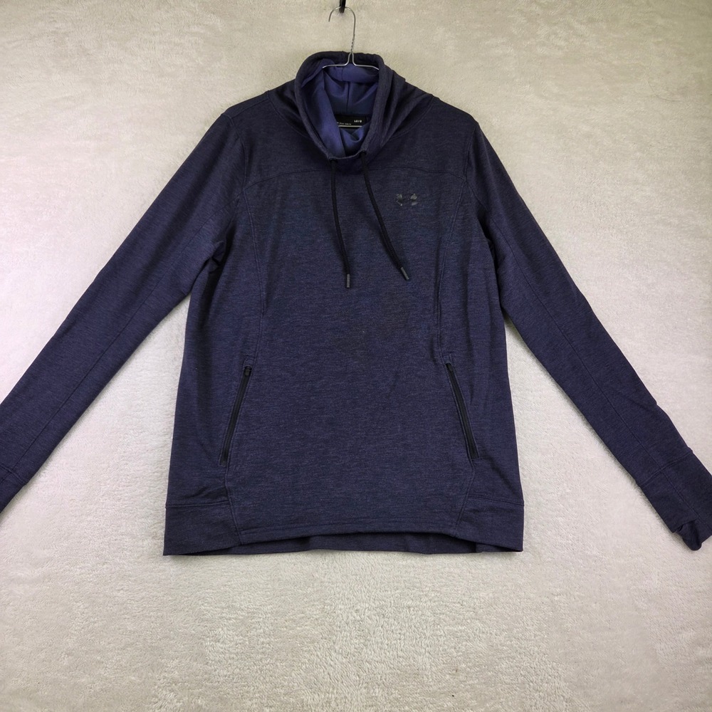 Under Armour Womens Large Loose Cowl Neck Pullover Heather Navy Blue Thumbholes